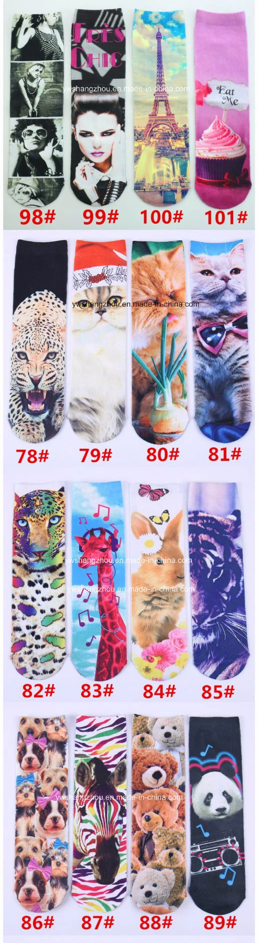 Hot Sale Europe Emoji 3D Digital Animal Printed Fashion Semi-High Socks